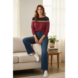 Tommy Hilfiger Nautical Breton Stripe Sweater Red Navy Metallic Gold XL